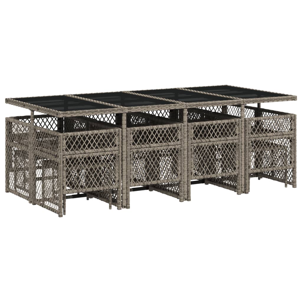 Set da Pranzo da Giardino 13pz con Cuscini Grigio in Polyrattan 3210800