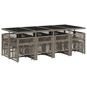 Set da Pranzo da Giardino 13pz con Cuscini Grigio in Polyrattan 3210800