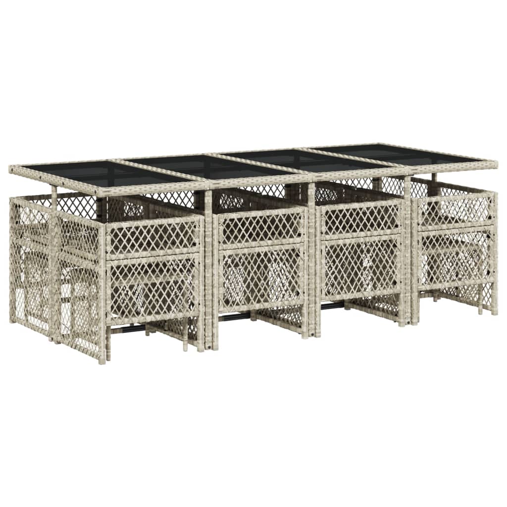 Set da Pranzo da Giardino 13pz con Cuscini Grigio in Polyrattan 3210803