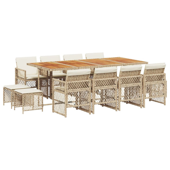 Set da Pranzo da Giardino 13 pz con Cuscini Beige in Polyrattan 3210808