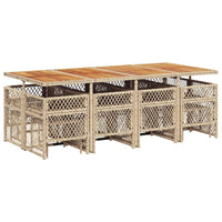 Set da Pranzo da Giardino 13 pz con Cuscini Beige in Polyrattan 3210808