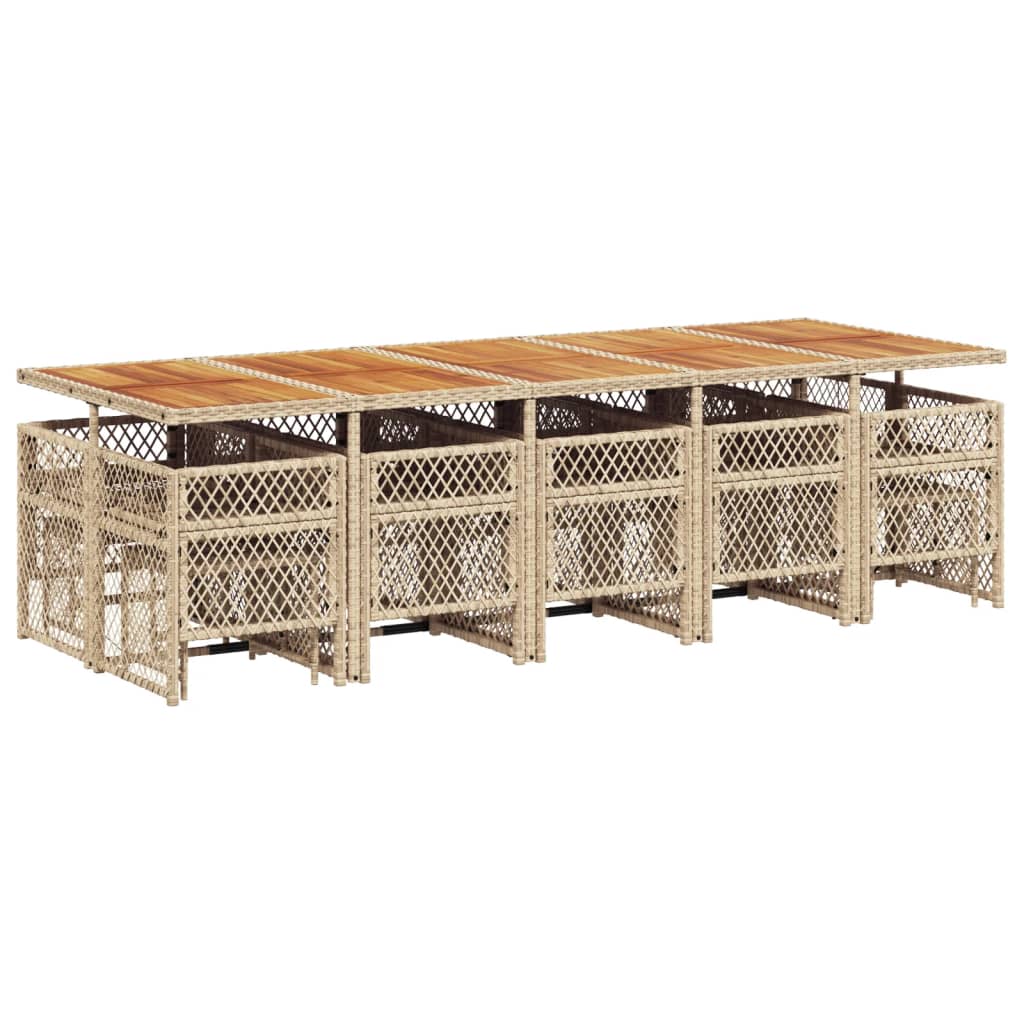 Set da Pranzo da Giardino 15 pz con Cuscini Beige in Polyrattan 3210820