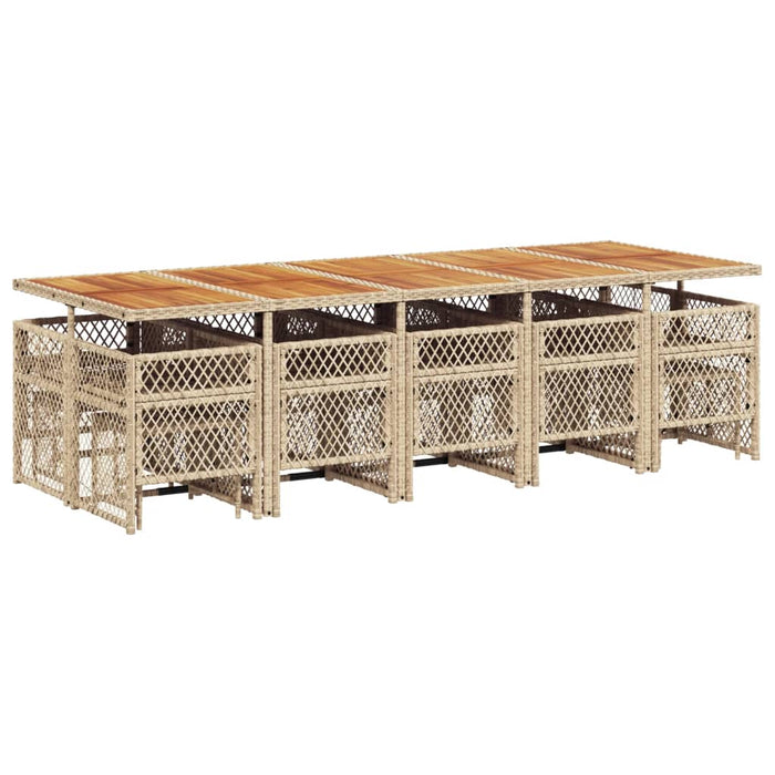 Set da Pranzo da Giardino 15 pz con Cuscini Beige in Polyrattan 3210820