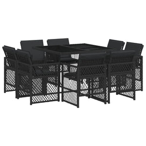 Set da Pranzo da Giardino 9 pz con Cuscini Nero in Polyrattan 3210835