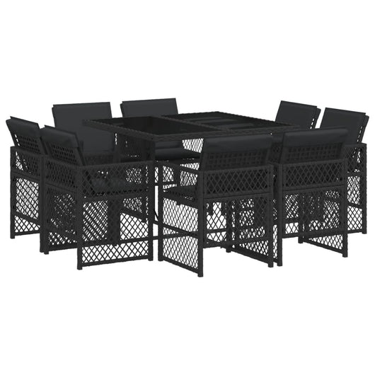 Set da Pranzo da Giardino 9 pz con Cuscini Nero in Polyrattan 3210835