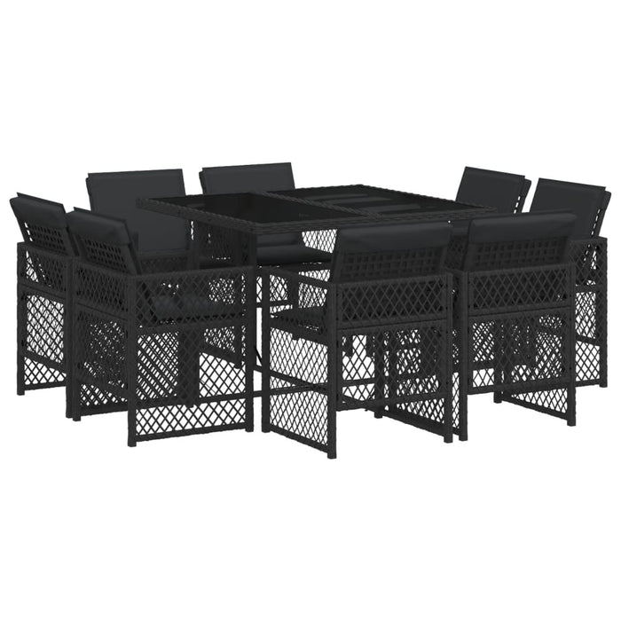 Set da Pranzo da Giardino 9 pz con Cuscini Nero in Polyrattan 3210835