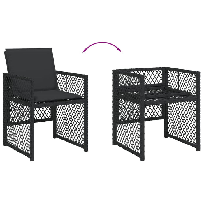 Set da Pranzo da Giardino 9 pz con Cuscini Nero in Polyrattan 3210835