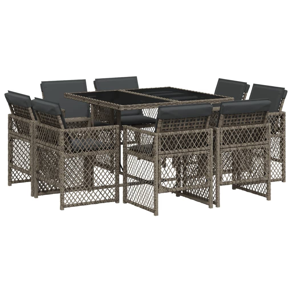 Set da Pranzo da Giardino 9 pz con Cuscini in Polyrattan Grigio 3210836