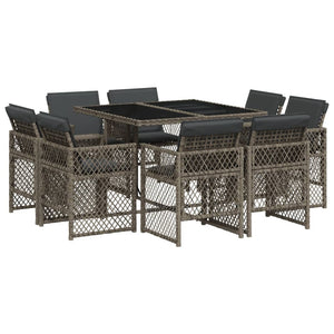 Set da Pranzo da Giardino 9 pz con Cuscini in Polyrattan Grigio 3210836