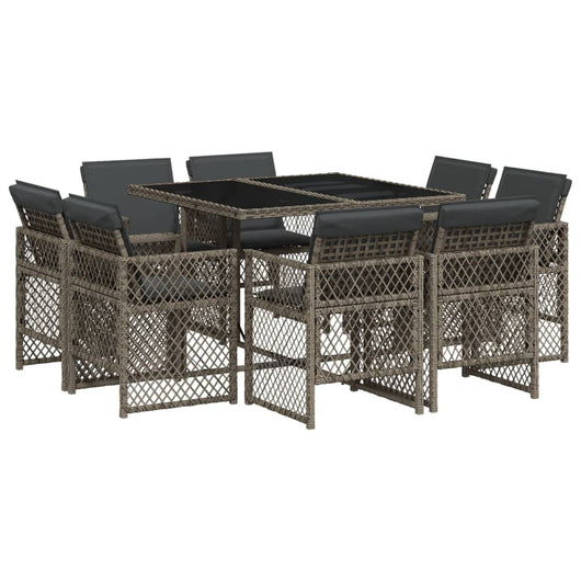 Set da Pranzo da Giardino 9 pz con Cuscini in Polyrattan Grigio 3210836
