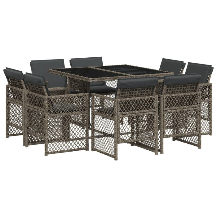 Set da Pranzo da Giardino 9 pz con Cuscini in Polyrattan Grigio 3210836