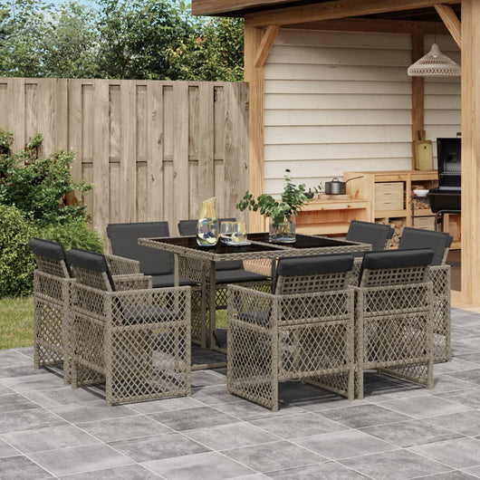 Set da Pranzo da Giardino 9 pz con Cuscini in Polyrattan Grigio 3210836