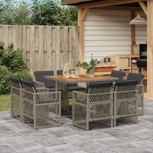 Set da Pranzo da Giardino 9 pz con Cuscini in Polyrattan Grigio 3210842