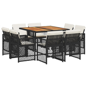 Set da Pranzo da Giardino 9 pz con Cuscini Nero in Polyrattan 3210843