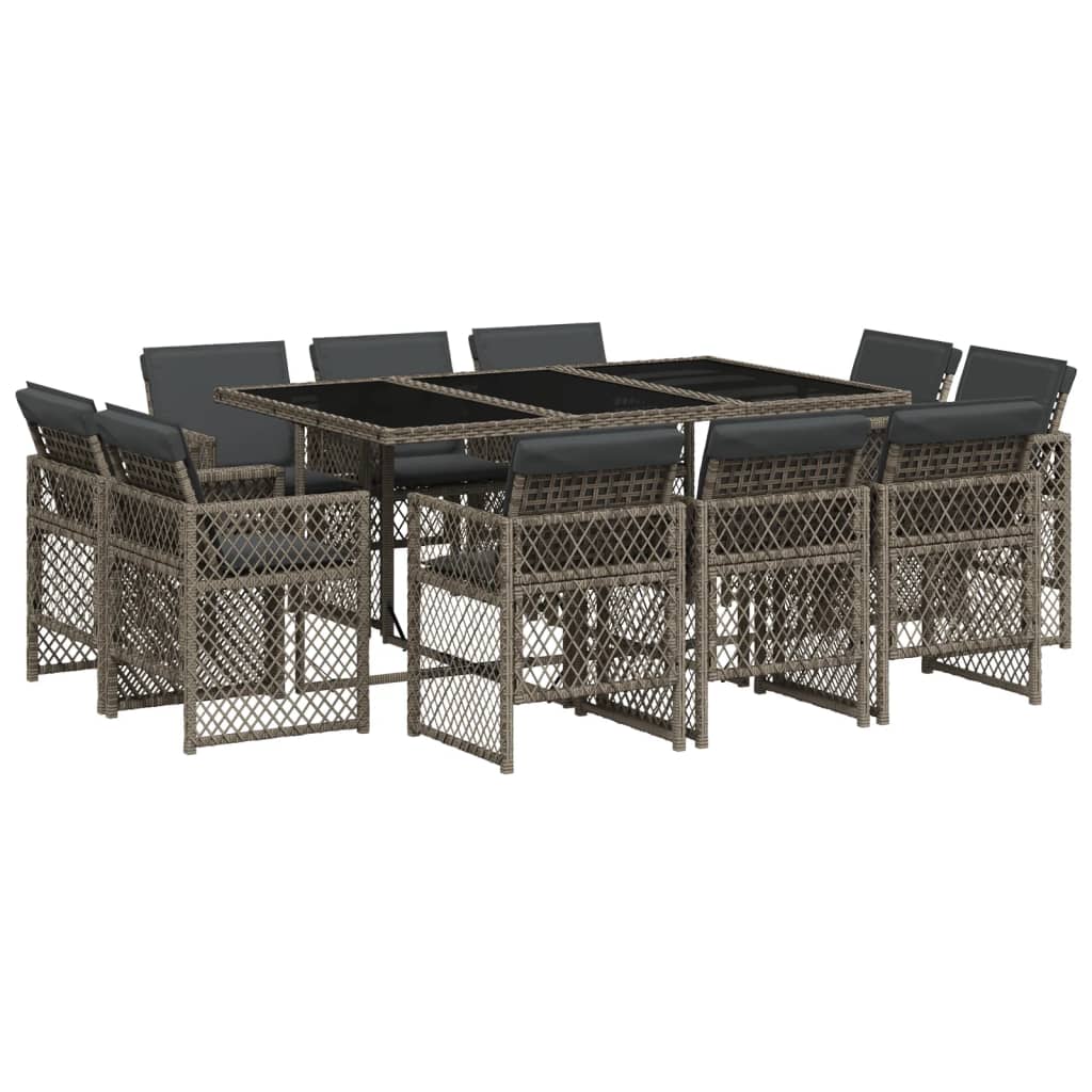Set da Pranzo da Giardino 11pz con Cuscini in Polyrattan Grigio 3210848