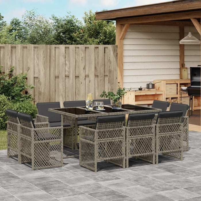Set da Pranzo da Giardino 11pz con Cuscini in Polyrattan Grigio 3210848