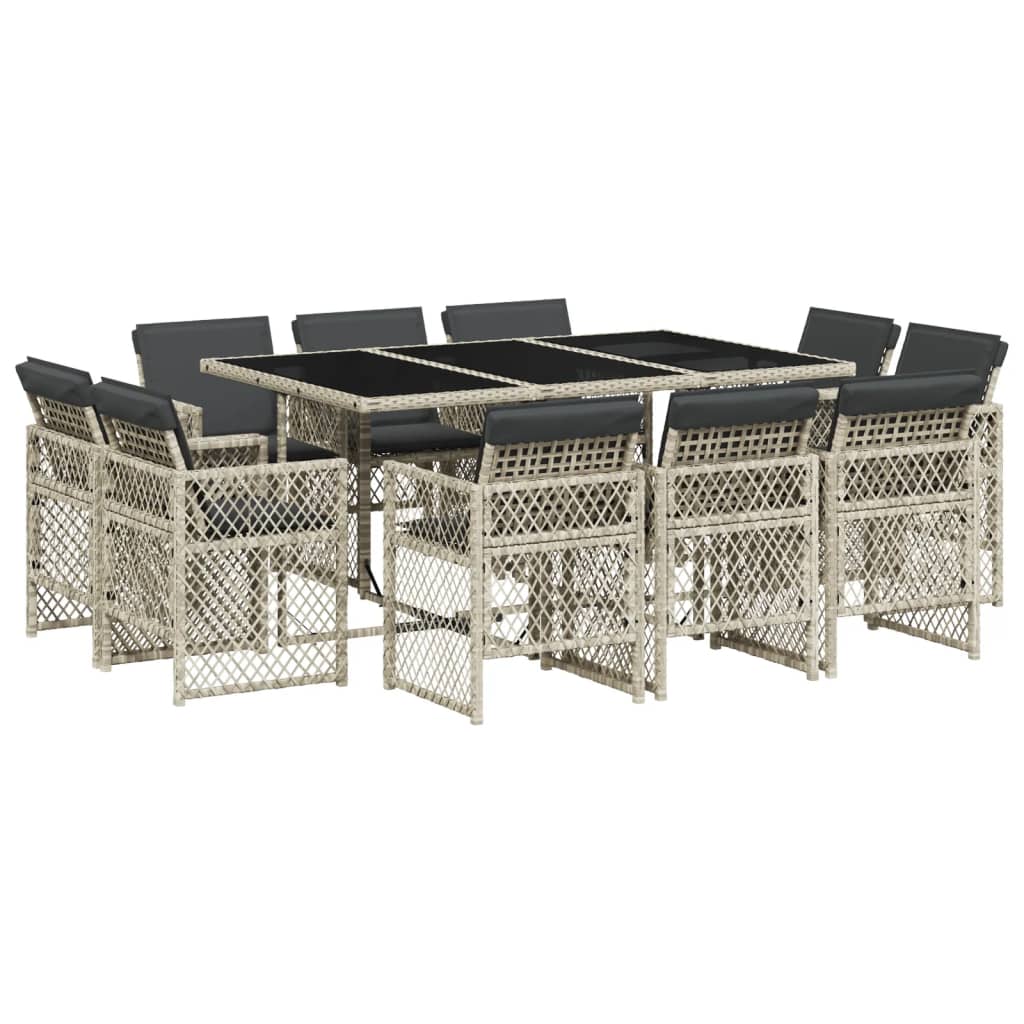 Set Pranzo Giardino 11pz con Cuscini Grigio Chiaro Polyrattan 3210851