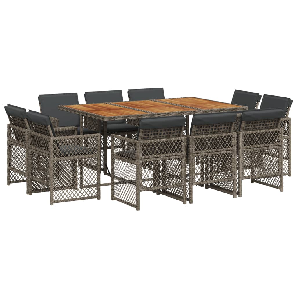 Set da Pranzo da Giardino 11pz con Cuscini in Polyrattan Grigio 3210854
