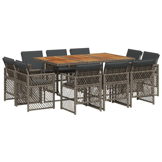 Set da Pranzo da Giardino 11pz con Cuscini in Polyrattan Grigio 3210854