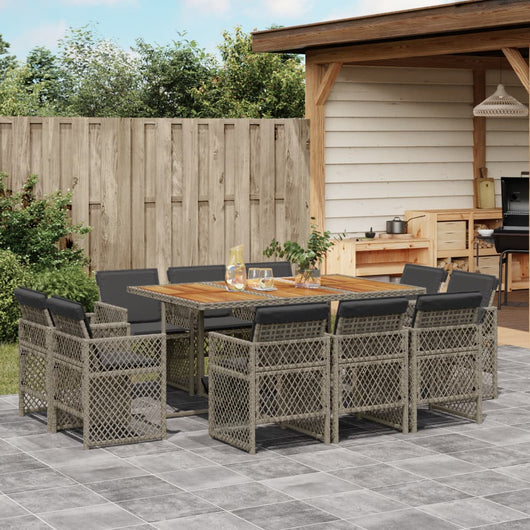Set da Pranzo da Giardino 11pz con Cuscini in Polyrattan Grigio 3210854