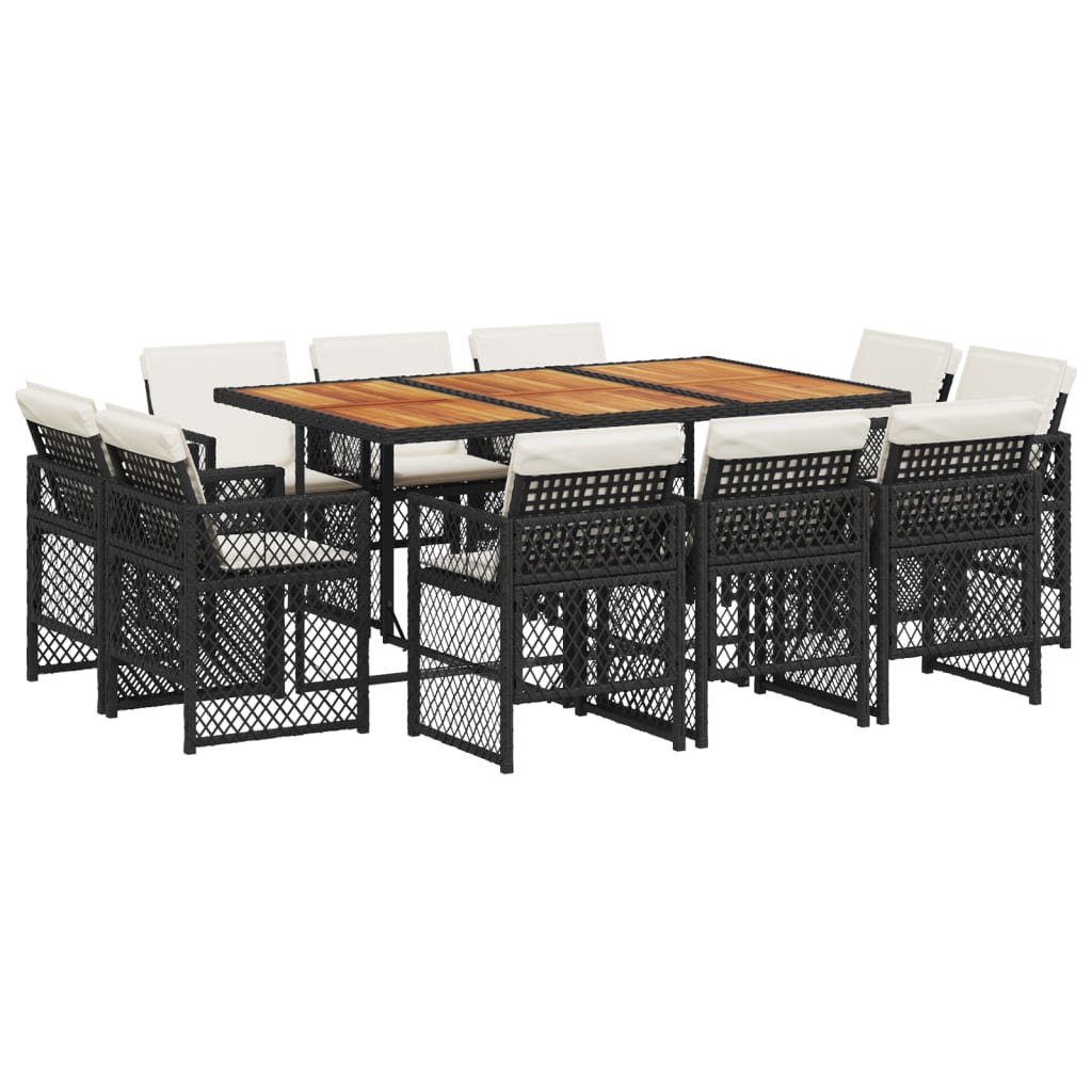 Set da Pranzo da Giardino 11 pz con Cuscini in Polyrattan Nero 3210855