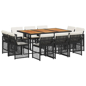 Set da Pranzo da Giardino 11 pz con Cuscini in Polyrattan Nero 3210855
