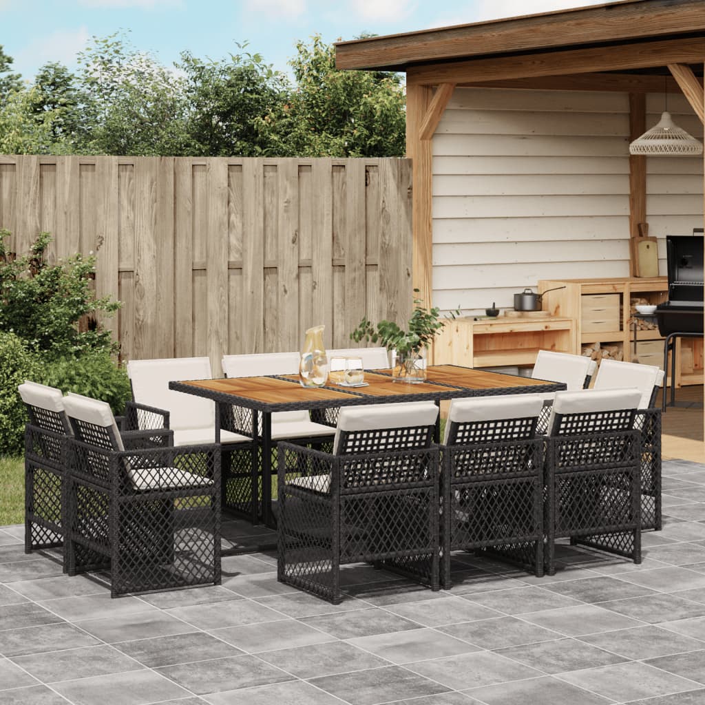 Set da Pranzo da Giardino 11 pz con Cuscini in Polyrattan Nero 3210855