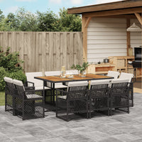 Set da Pranzo da Giardino 11 pz con Cuscini in Polyrattan Nero 3210855