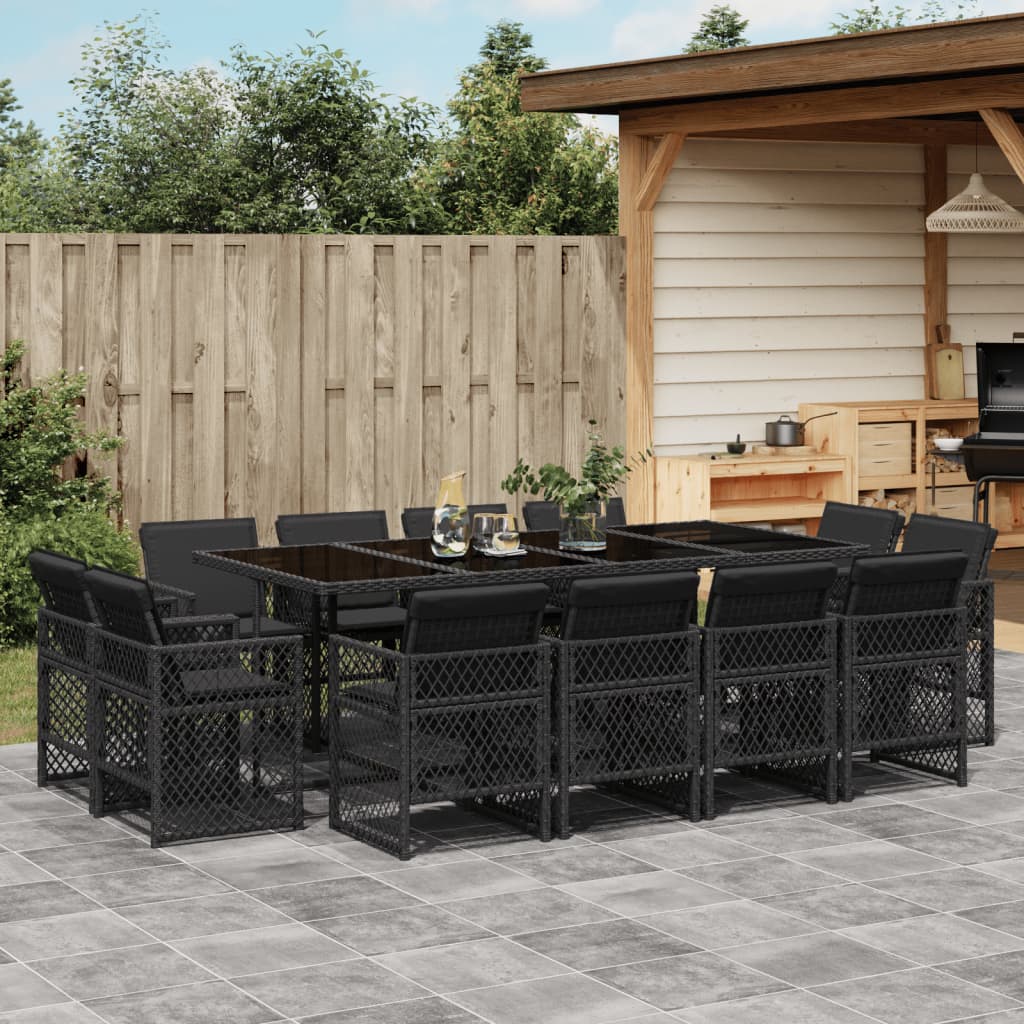 vidaXL Set da Pranzo da Giardino 13pz con Cuscini Nero in Polyrattan