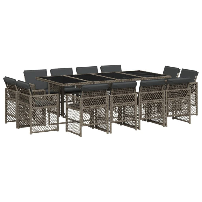 Set da Pranzo da Giardino 13pz con Cuscini Grigio in Polyrattan 3210860