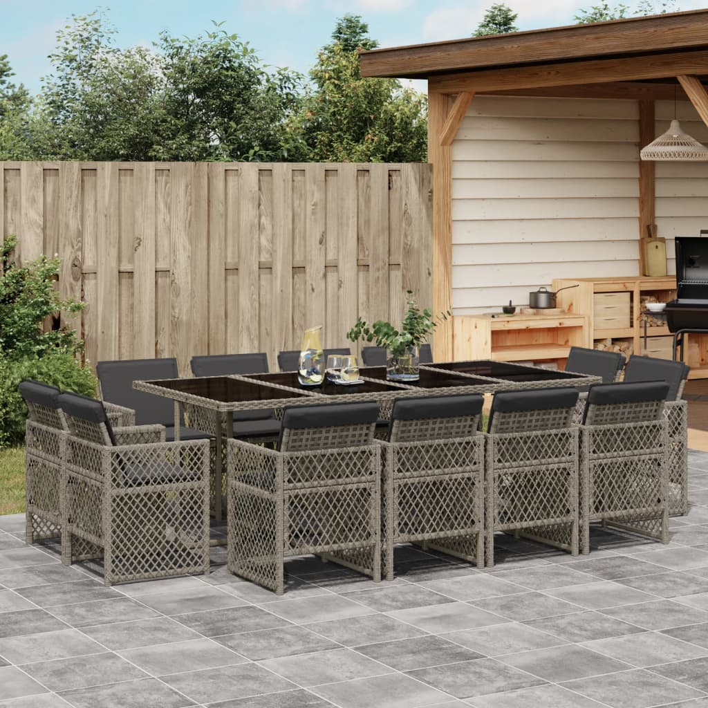 Set da Pranzo da Giardino 13pz con Cuscini Grigio in Polyrattan 3210860