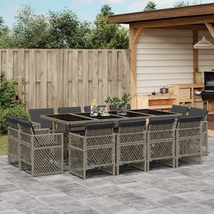 Set da Pranzo da Giardino 13pz con Cuscini Grigio in Polyrattan 3210860
