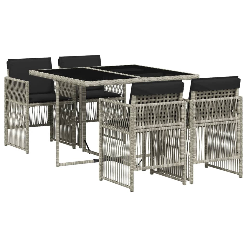 Set Pranzo da Giardino 5pz con Cuscini Grigio Chiaro Polyrattan 3210899