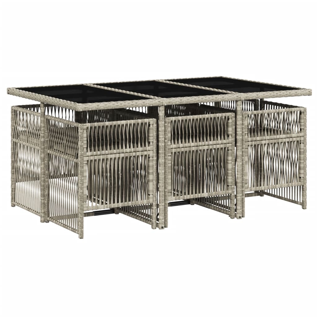 Set da Pranzo da Giardino 7 pz Cuscini Polyrattan Grigio Chiaro 3210911