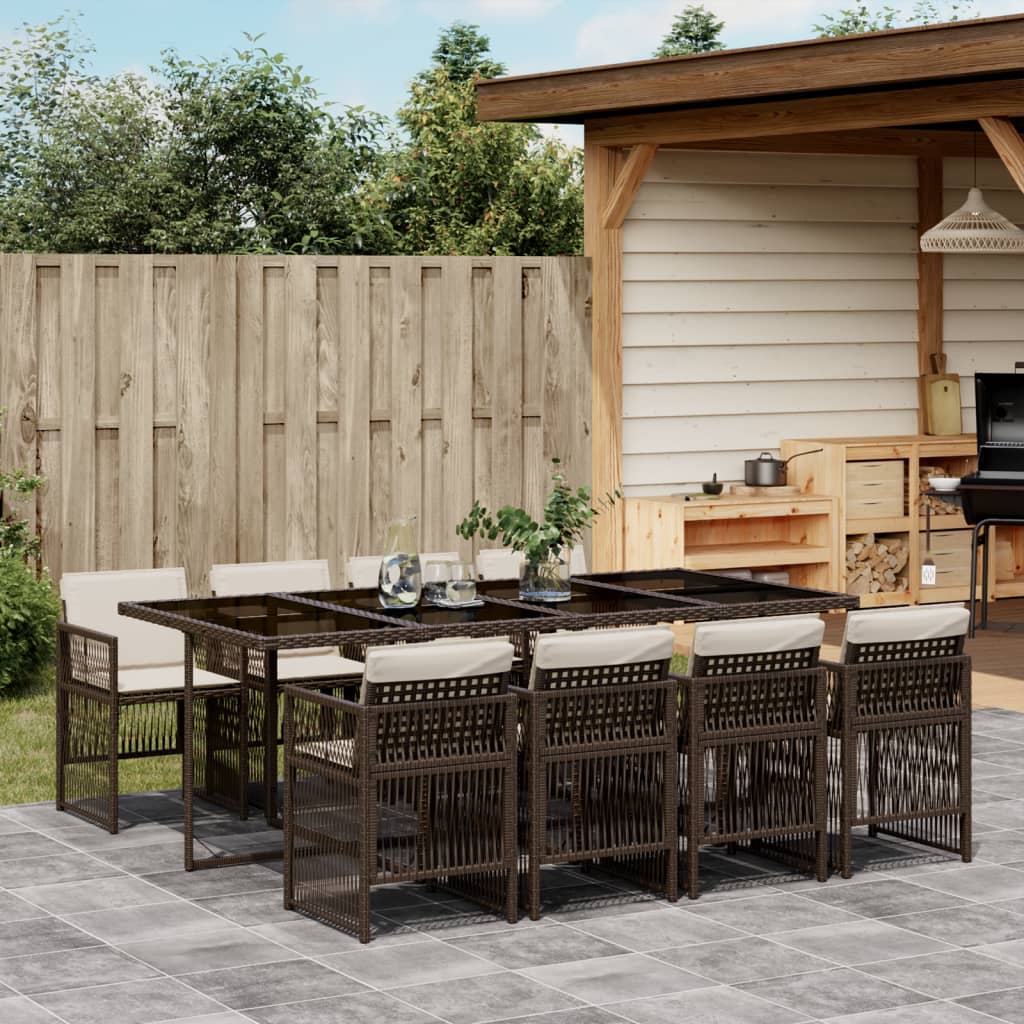 Set da Pranzo da Giardino 9pz con Cuscini Marrone in Polyrattan 3210921