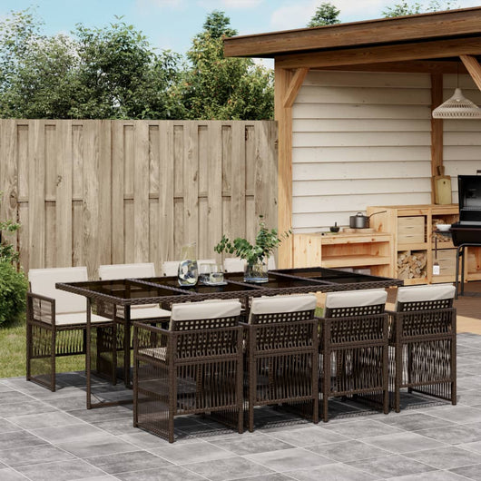 Set da Pranzo da Giardino 9pz con Cuscini Marrone in Polyrattan 3210921