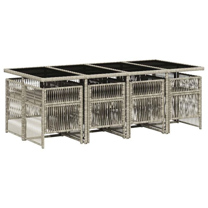 Set Pranzo da Giardino 9pz con Cuscini Grigio Chiaro Polyrattan 3210923