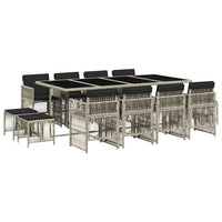Set da Pranzo da Giardino 13pz con Cuscini Grigio in Polyrattan 3210983