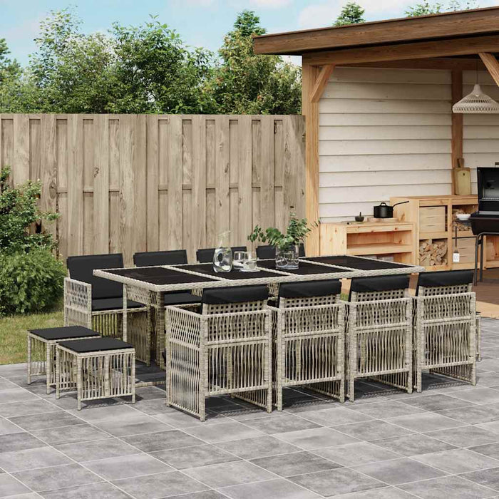 Set da Pranzo da Giardino 13pz con Cuscini Grigio in Polyrattan 3210983