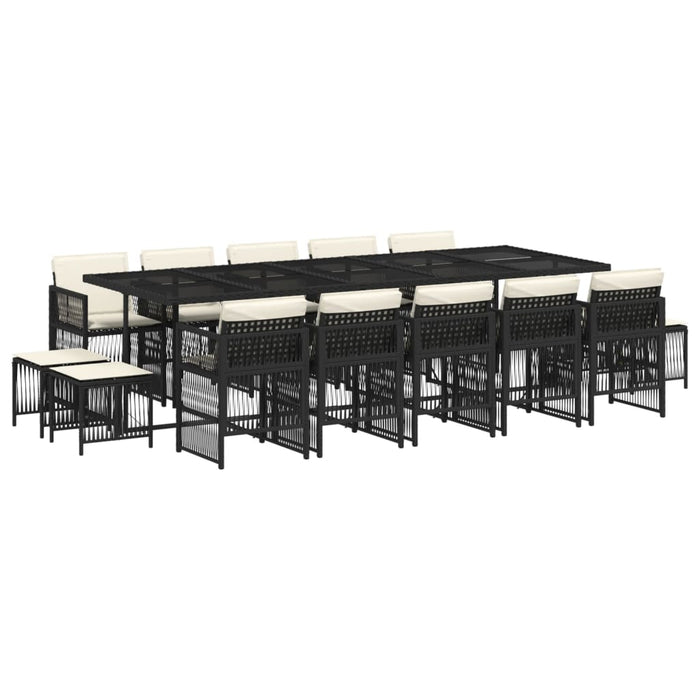 Set da Pranzo da Giardino 15 pz con Cuscini Nero in Polyrattan 3210990
