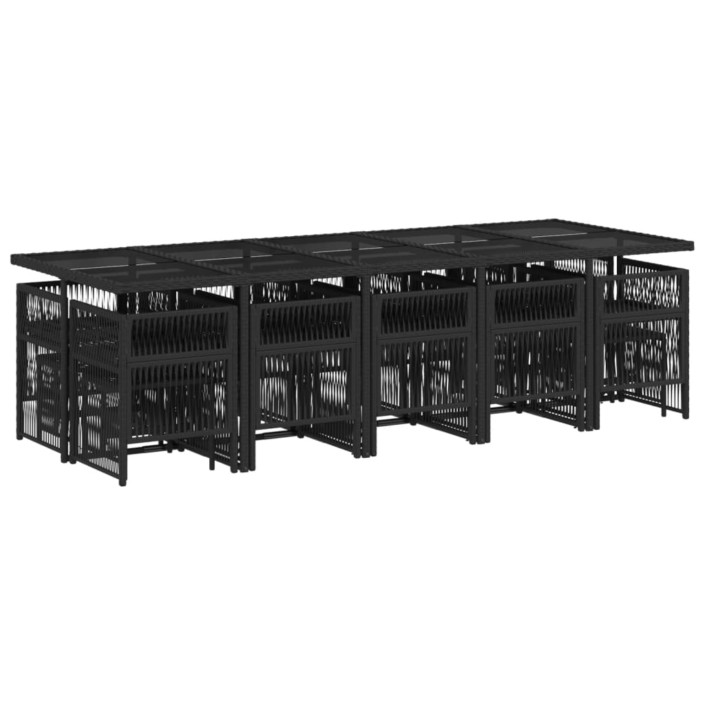 Set da Pranzo da Giardino 15 pz con Cuscini Nero in Polyrattan 3210990