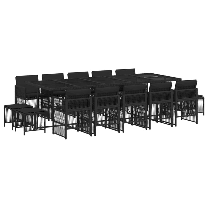 Set da Pranzo da Giardino 15 pz con Cuscini Nero in Polyrattan 3210991