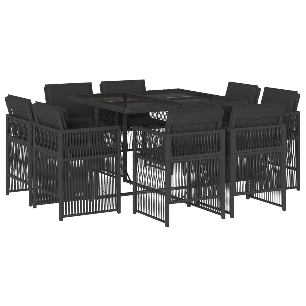 Set da Pranzo da Giardino 9 pz con Cuscini Nero in Polyrattan 3211015