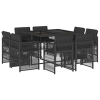 Set da Pranzo da Giardino 9 pz con Cuscini Nero in Polyrattan 3211015