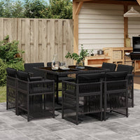Set da Pranzo da Giardino 9 pz con Cuscini Nero in Polyrattan 3211015