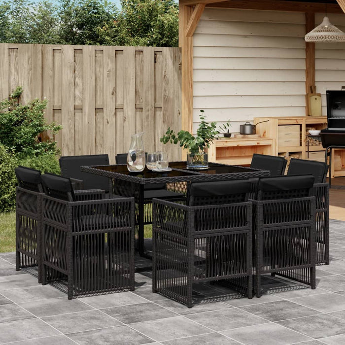 Set da Pranzo da Giardino 9 pz con Cuscini Nero in Polyrattan 3211015