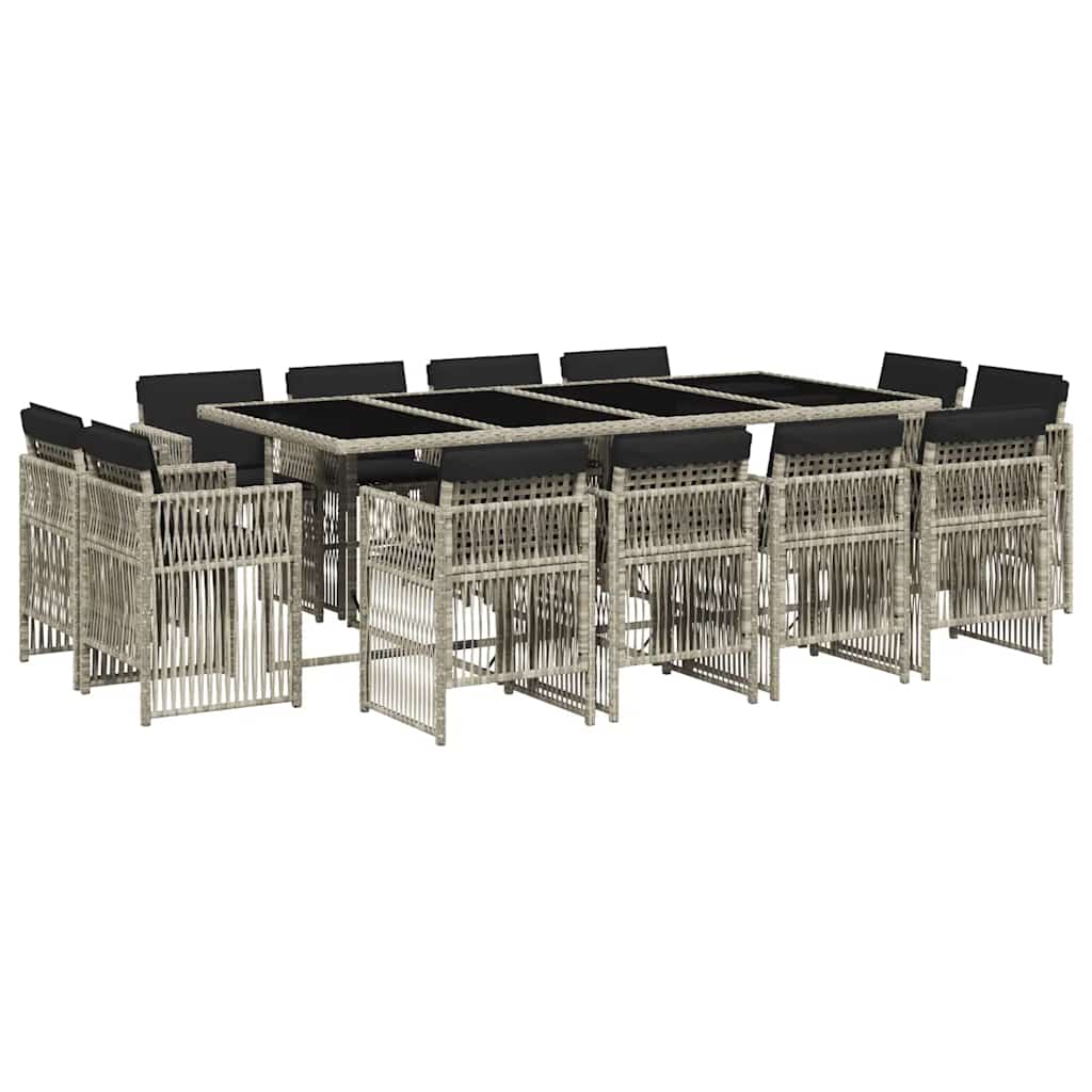 Set da Pranzo da Giardino 13pz con Cuscini Grigio in Polyrattan 3211043
