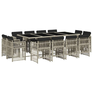 Set da Pranzo da Giardino 13pz con Cuscini Grigio in Polyrattan 3211043