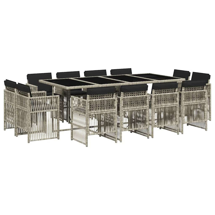 Set da Pranzo da Giardino 13pz con Cuscini Grigio in Polyrattan 3211043