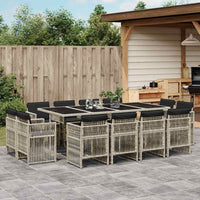 Set da Pranzo da Giardino 13pz con Cuscini Grigio in Polyrattan 3211043